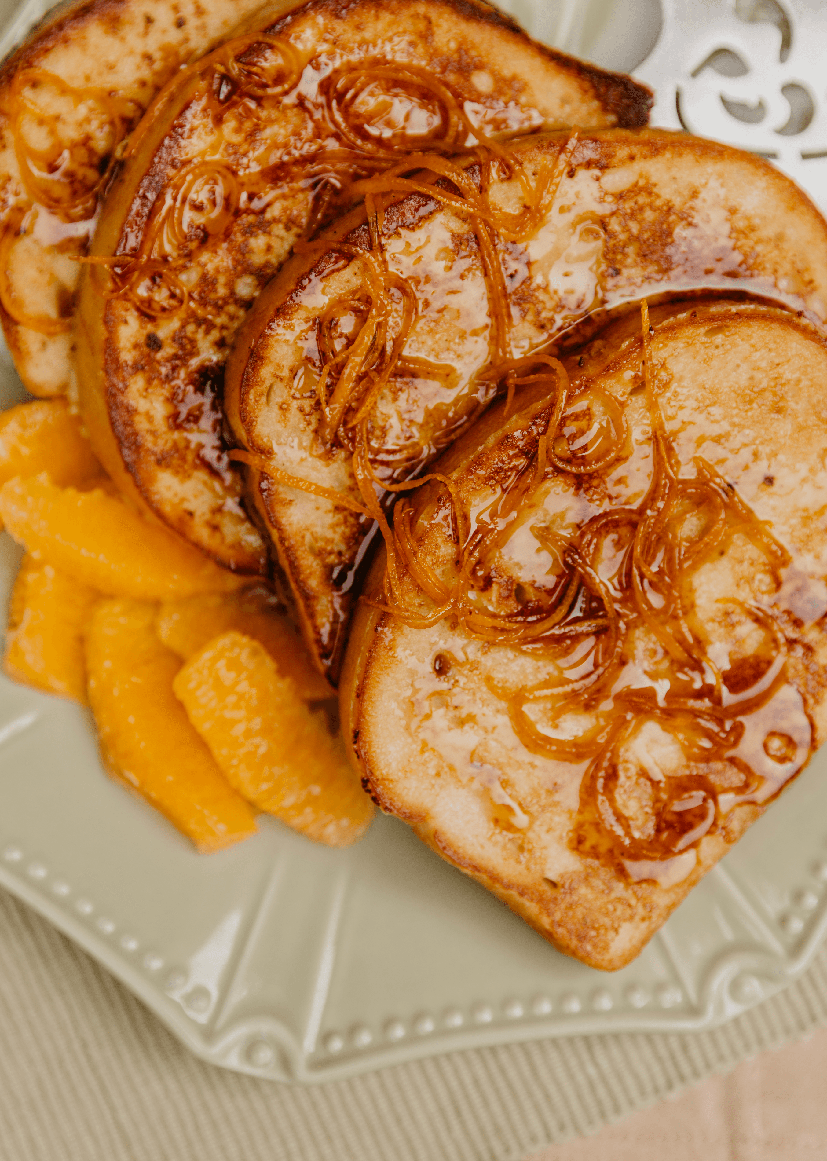 Grand Marnier Rhubarb French Toast Bread on a rustic wooden table