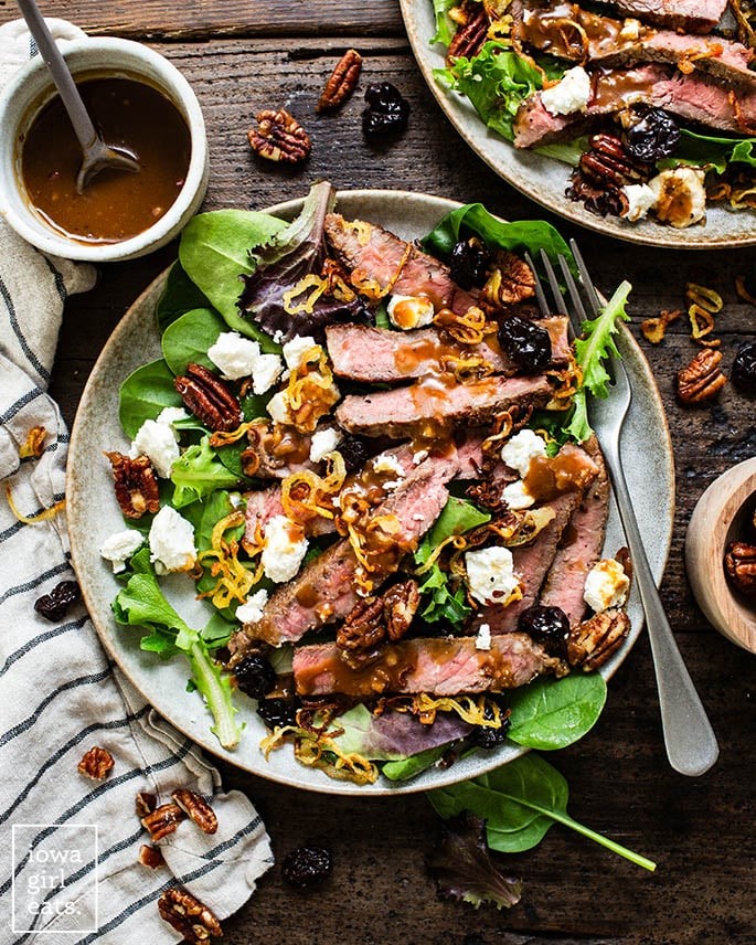 Father's Day steak salad with goat cheese and balsamic glaze