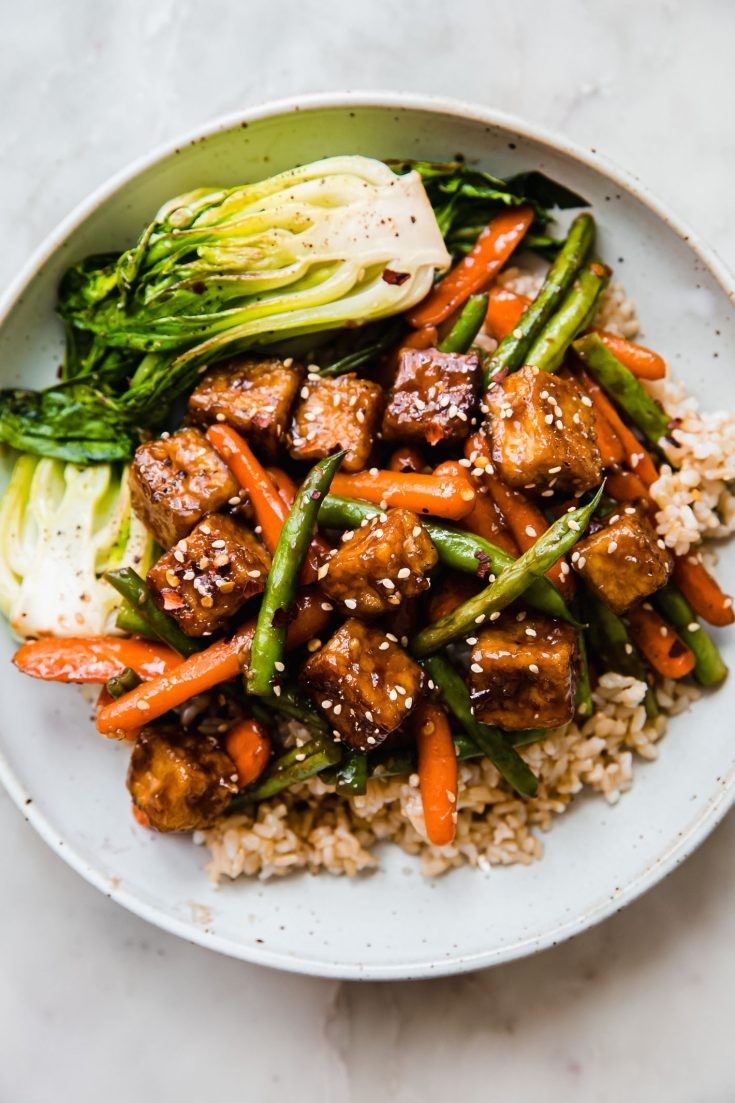 vegetable stir-fry with crystallized ginger and sesame seeds