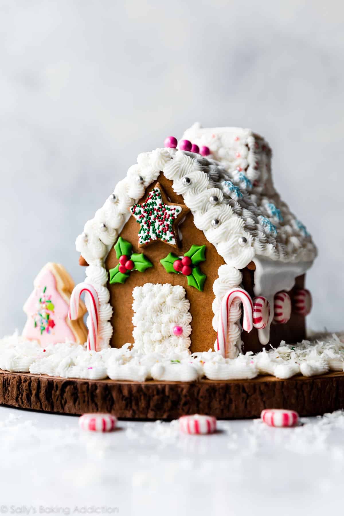 beautifully decorated gingerbread house with soft cookie walls and royal icing