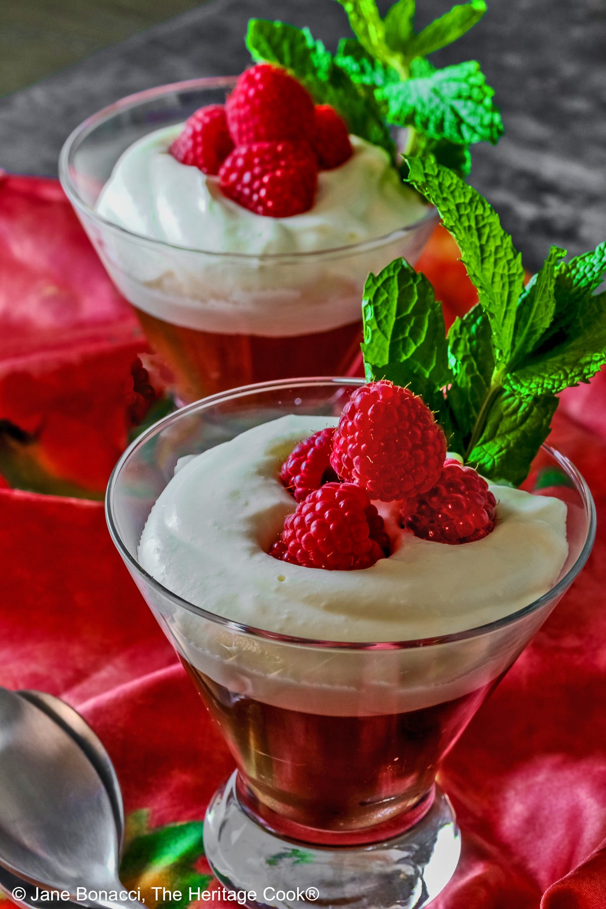 bourbon strawberry mousse in glass bowls