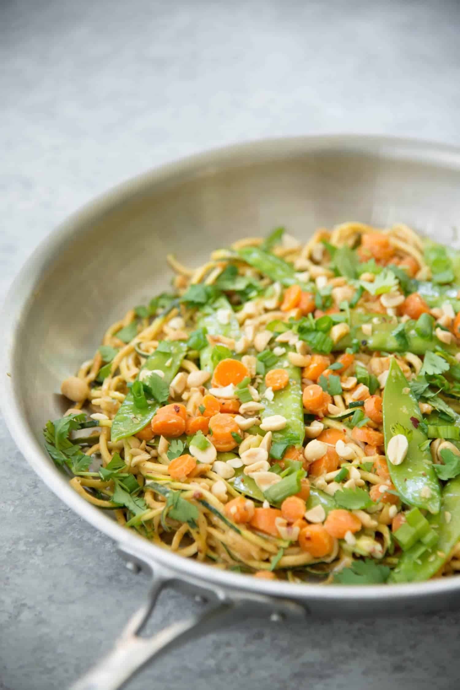 Lentil soup zoodle stir-fry in a bowl