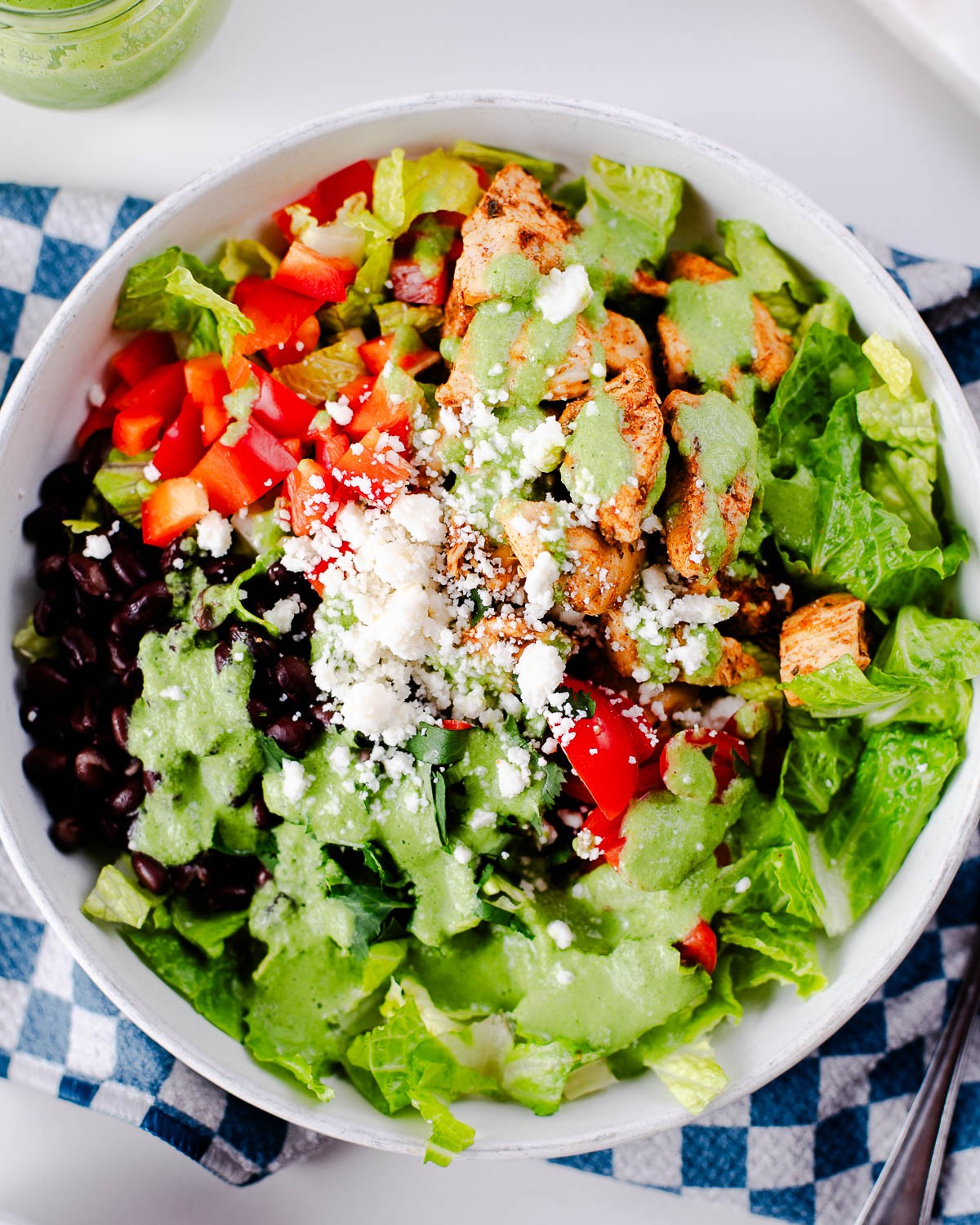 a vibrant and colorful chicken taco bowl