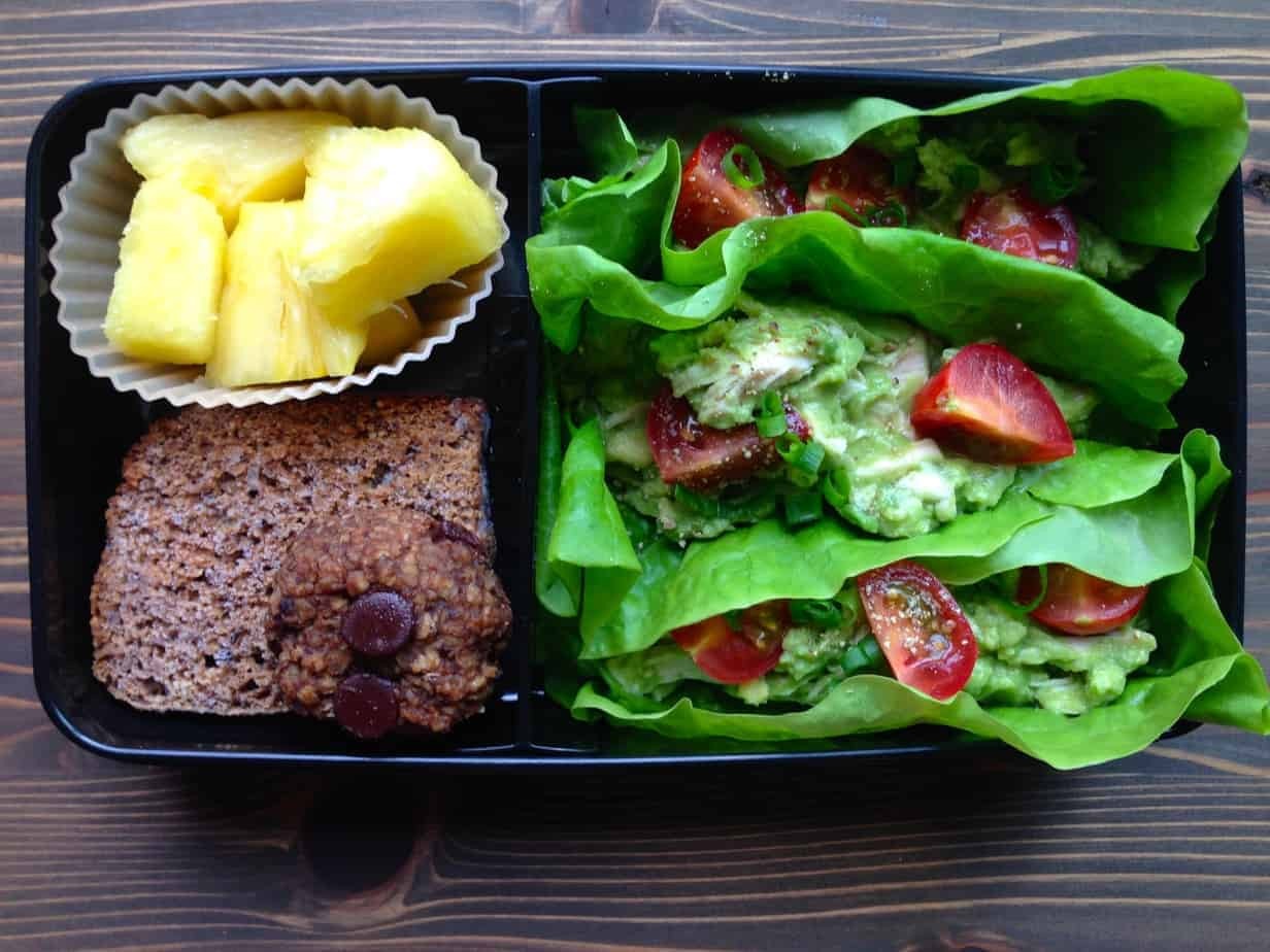 avocado prosciutto bento box close-up
