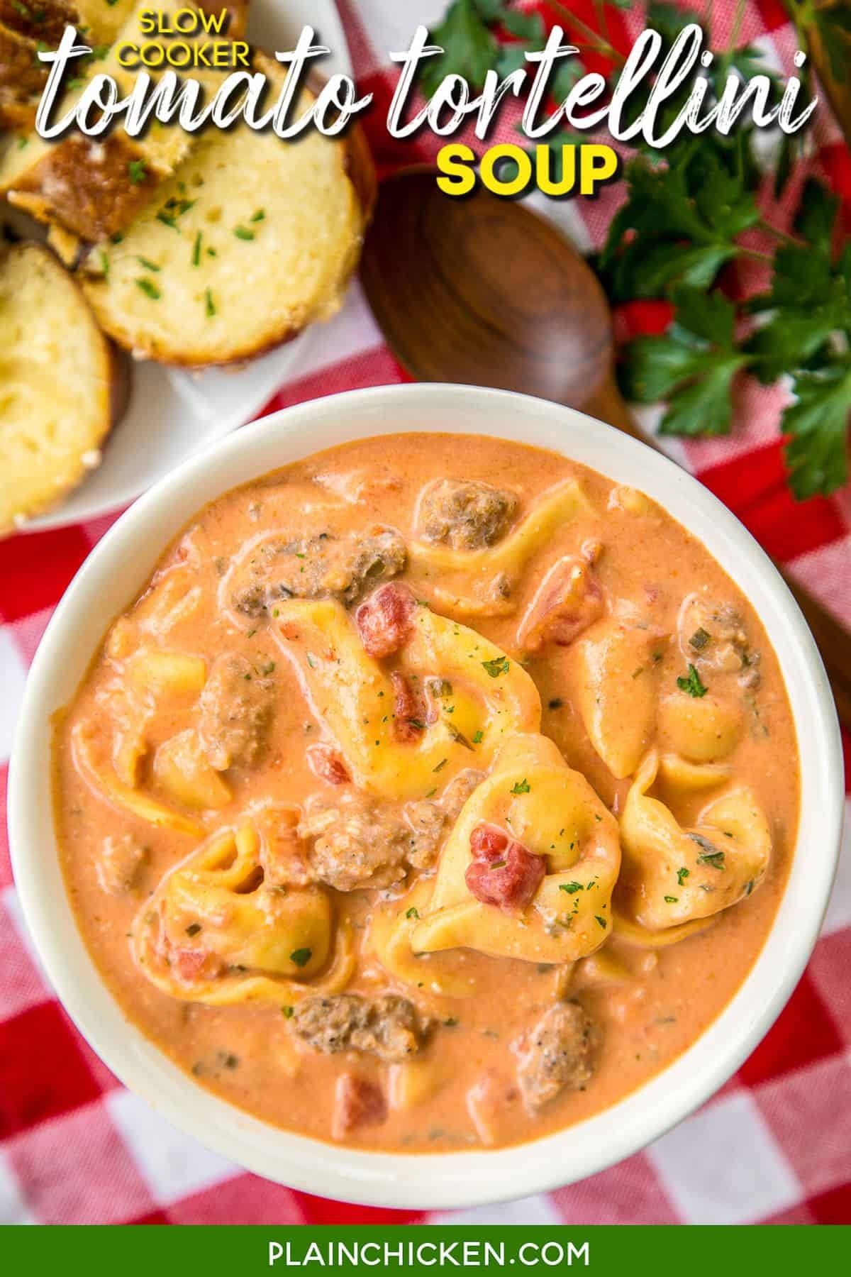 creamy tomato tortellini soup in a crockpot