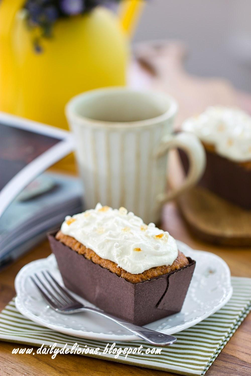 honey chamomile mug cake topped with chamomile flowers