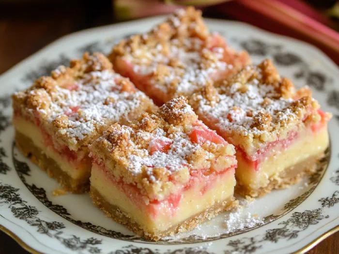 millet rhubarb custard bars on a plate