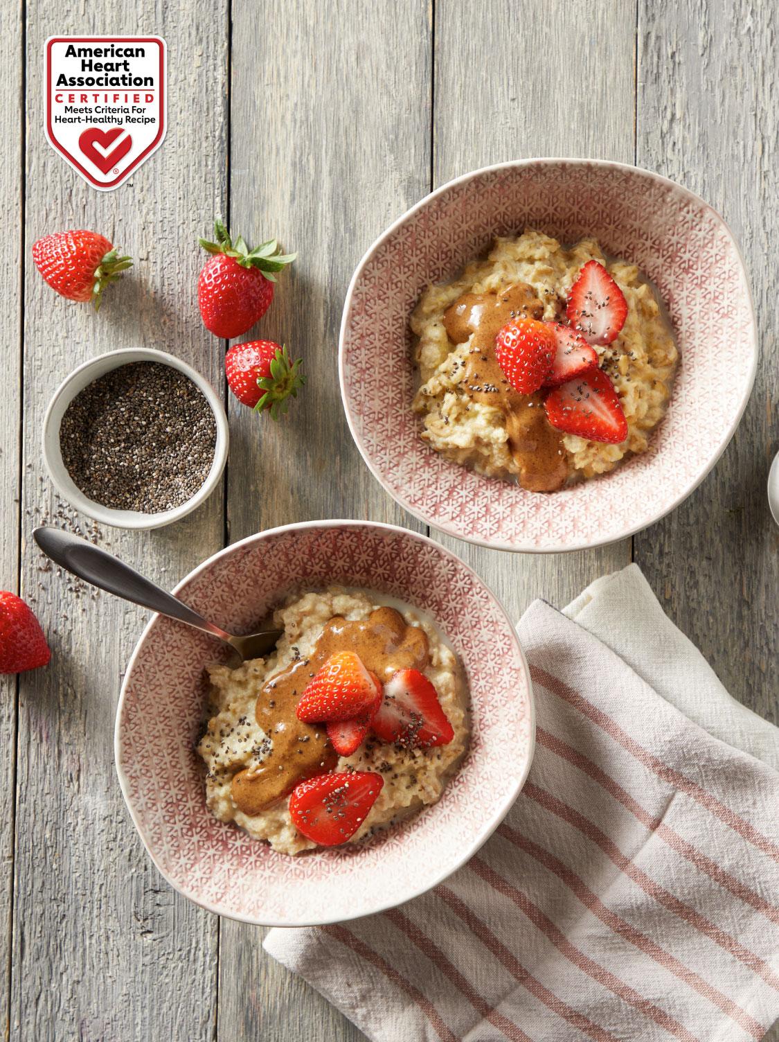 bowl of almond butter strawberry oatmeal