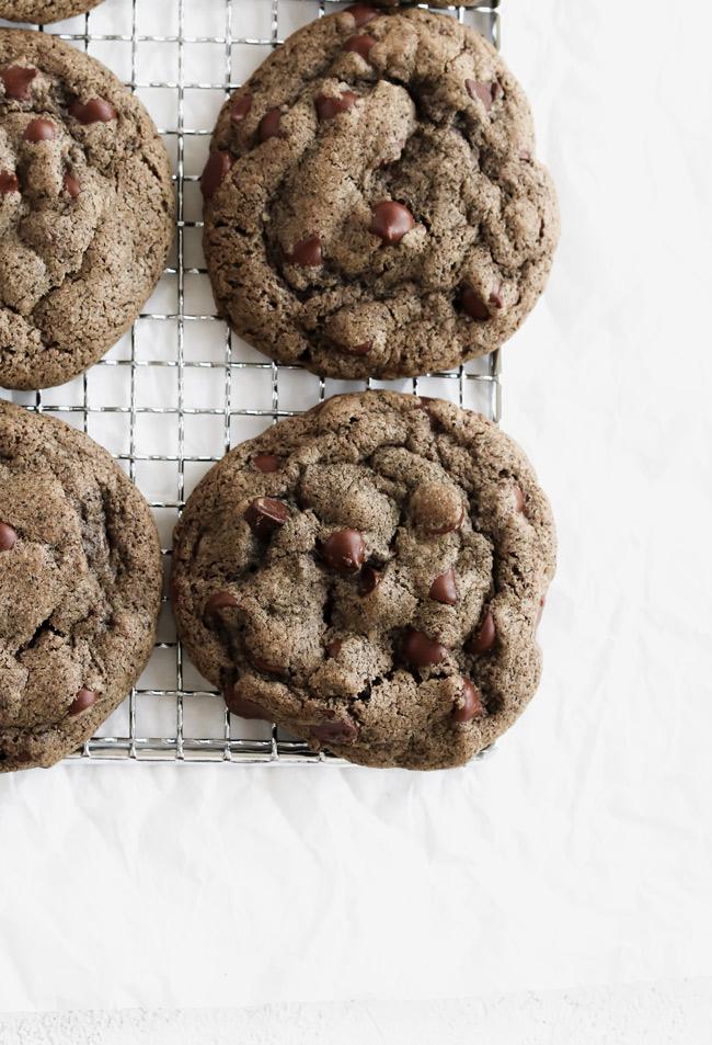 close up of chocolate espresso gluten-free cookies